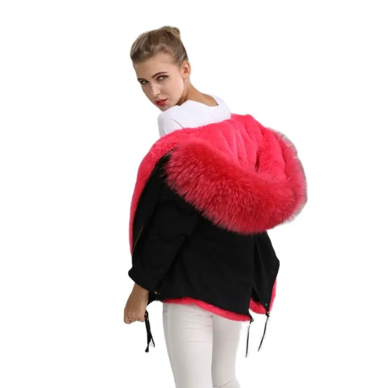 Меховая парка с бусинами женская верхняя одежда персиково Красная Женская мехом