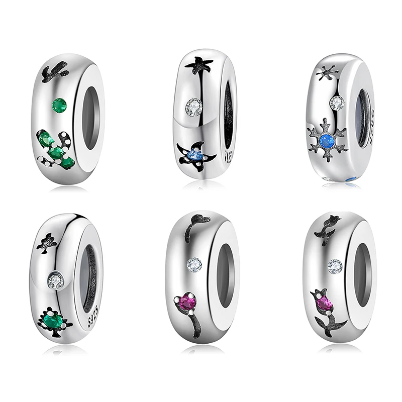 

New 925 Sterling Silver Rose flower CZ fine Round Spacer Stopper Beads Jewelry Making fit Original European Charms Bracelet