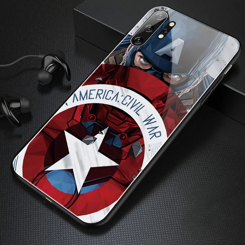 Captain America 1 Marvel Капитан Америка стеклянный чехол для телефона samsung Galaxy Note 10 9 8 S10 e 5G S9 S8 Plus роскошный черный пантера чехол Funda - Цвет: Captain America 1