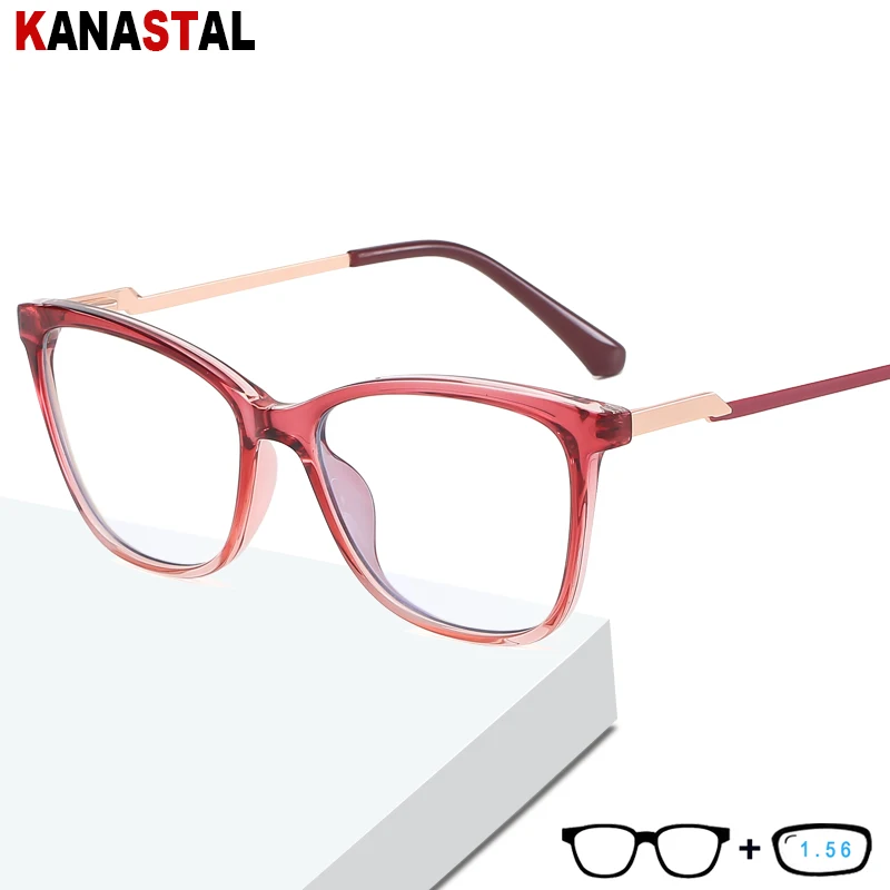 

Women Blue Light Blocking Glasses TR Metal Bicolor Eyeglasses Frames Eyewear Prescription Computer Myopia Hyperopia Glasses 1.56