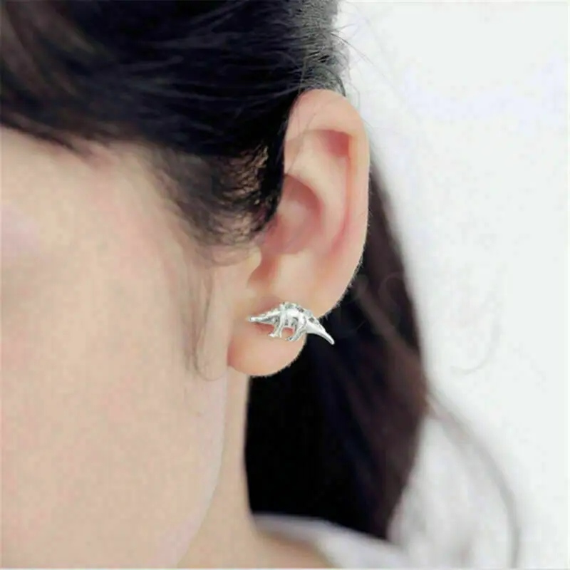 

3 Pairs Fashion Gold Silver Dinosaur Earrings Cute Ear Stud Set Unisex Jewelry