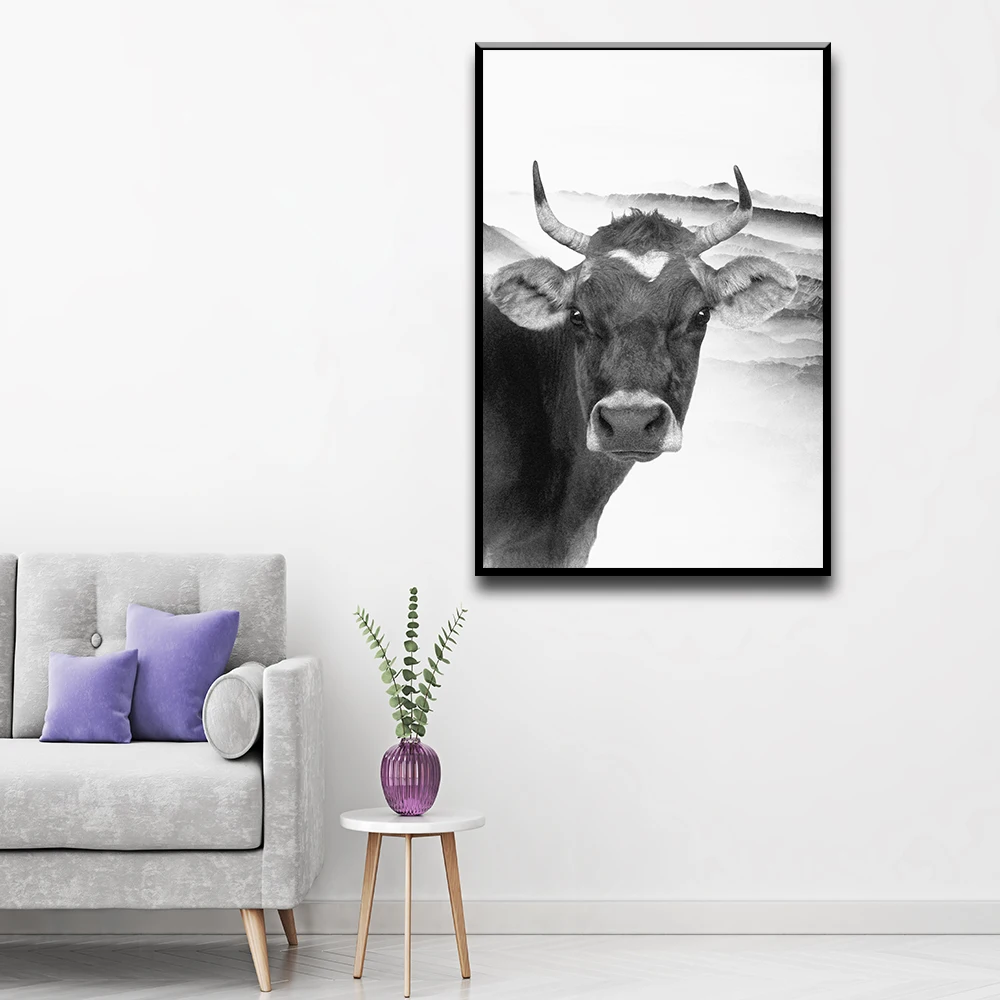 Постеры и принты на холсте с изображением коровы HD Минималистичная Настенная