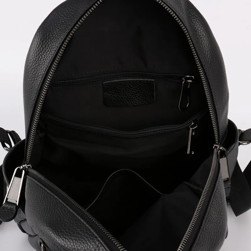 

New Fashion Casual Black Backpack Women Harajuku Genuine Leather School Bookbag Zipper Big Capacity Travel Bags Ladies Backpacks
