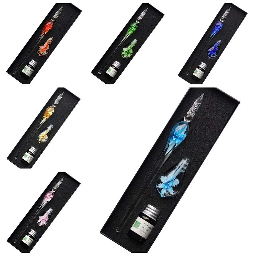 

Floral Vintage Glass Dip Signature Fountain Pen Ink Writing Tool Stationery Gift Fountain Pens