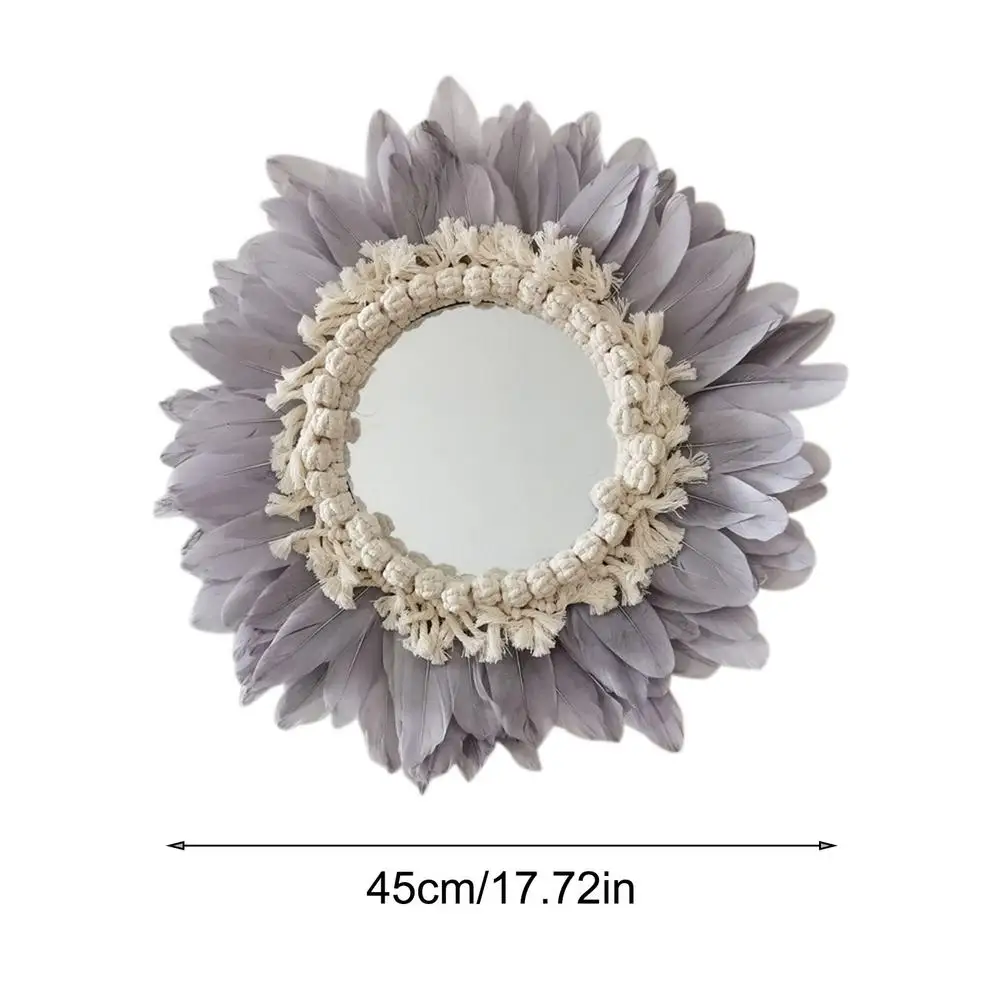 

Nordic Style Feather Wall-Mounted Mirror Creative Wall Decor Handmade Acrylic Wall Hanging Mirror Woven Wreath Hanging Decor