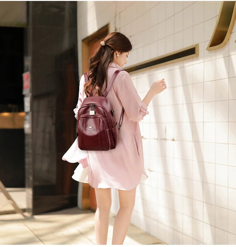 

The new women's backpack high-quality leather women's schoolbag large-capacity backpack travel schoolbag children's schoolbag