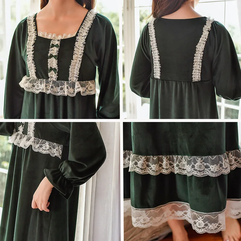 Винтажная кружевная ночная рубашка для женщин фланелевая теплая Пижама