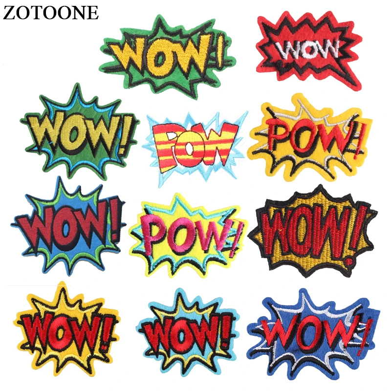 Нашивки ZOTOONE с надписью для детей нашивка вышивкой Wow Pow шитья наклейки аппликаций
