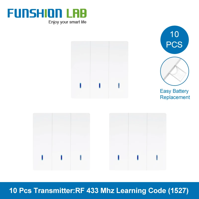 

FUNSHION 10pcs 433MHz Universal Wireless Remote Control 86 Wall Panel RF Transmitter Receiver 1 2 3 Button For Home Light Switch