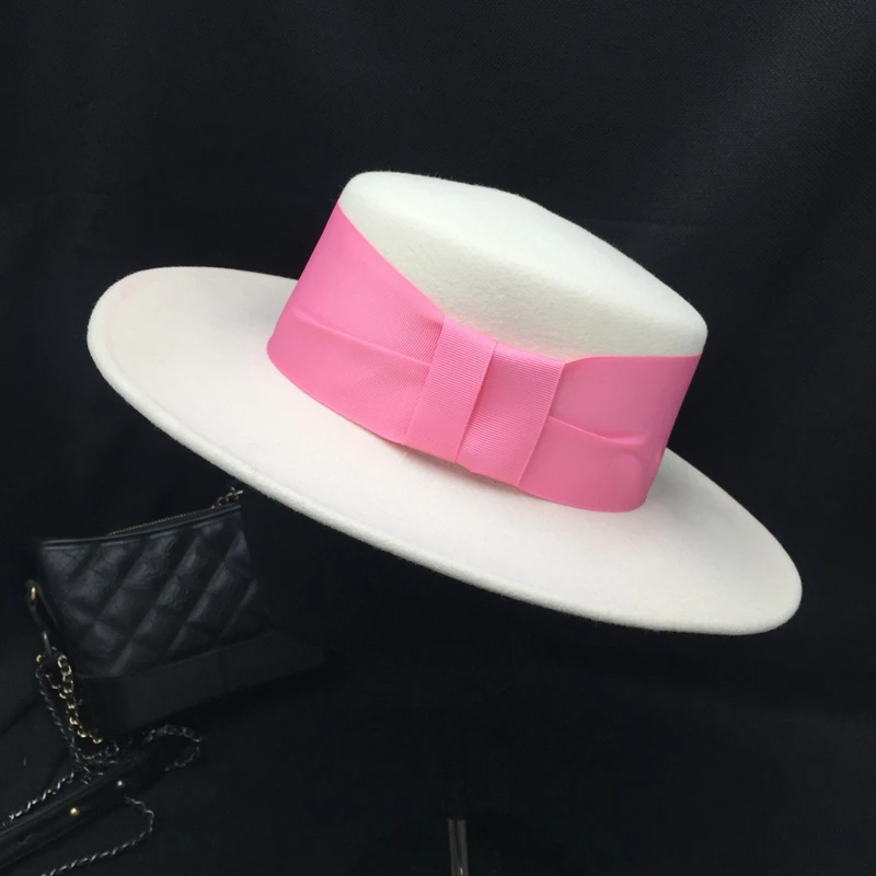 In the spring and autumn winter about new white wool hat English fashion elegant with pink brand images - 6