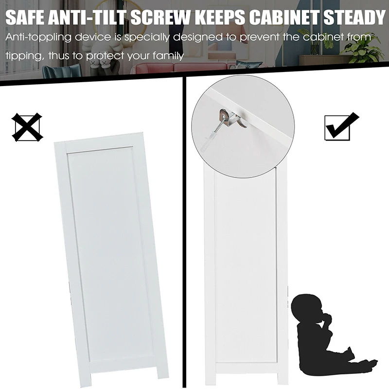 

Wooden Bathroom Floor Large Storage Space Drawer Adjustable Shelf Storage Cabinet Shutter Door Cupboard Pure White Floor Cabinet