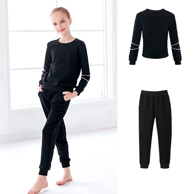 Black-suits Танцевальные костюмы для девочек и взрослых, черные плотные балетные Теплые эластичные танцевальные костюмы, гимнастическая Экипировка, спортивные костюмы для детей - Цвет: Black-suits