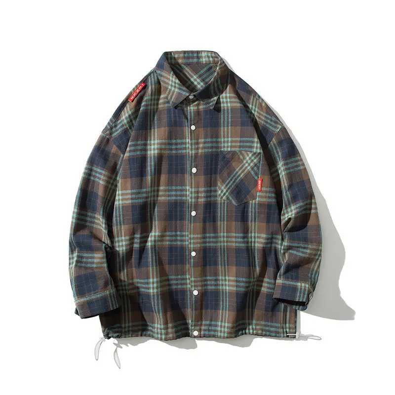 Мужская рубашка в клетку модная Осенняя с длинными рукавами Повседневная на