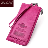 contacts ladies clutch genuine leather long purse women quality card holder wallet strap design money bag for iphone carteira