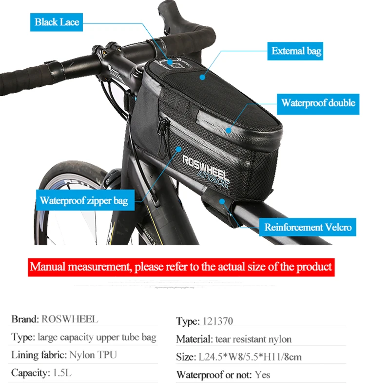 ROSWHEEL Outdoor Case Bag Bicycle Pannier Waterproof Front Frame Tube Touch 1.5 L Capacity Cycling Cycle Accessories | Спорт и