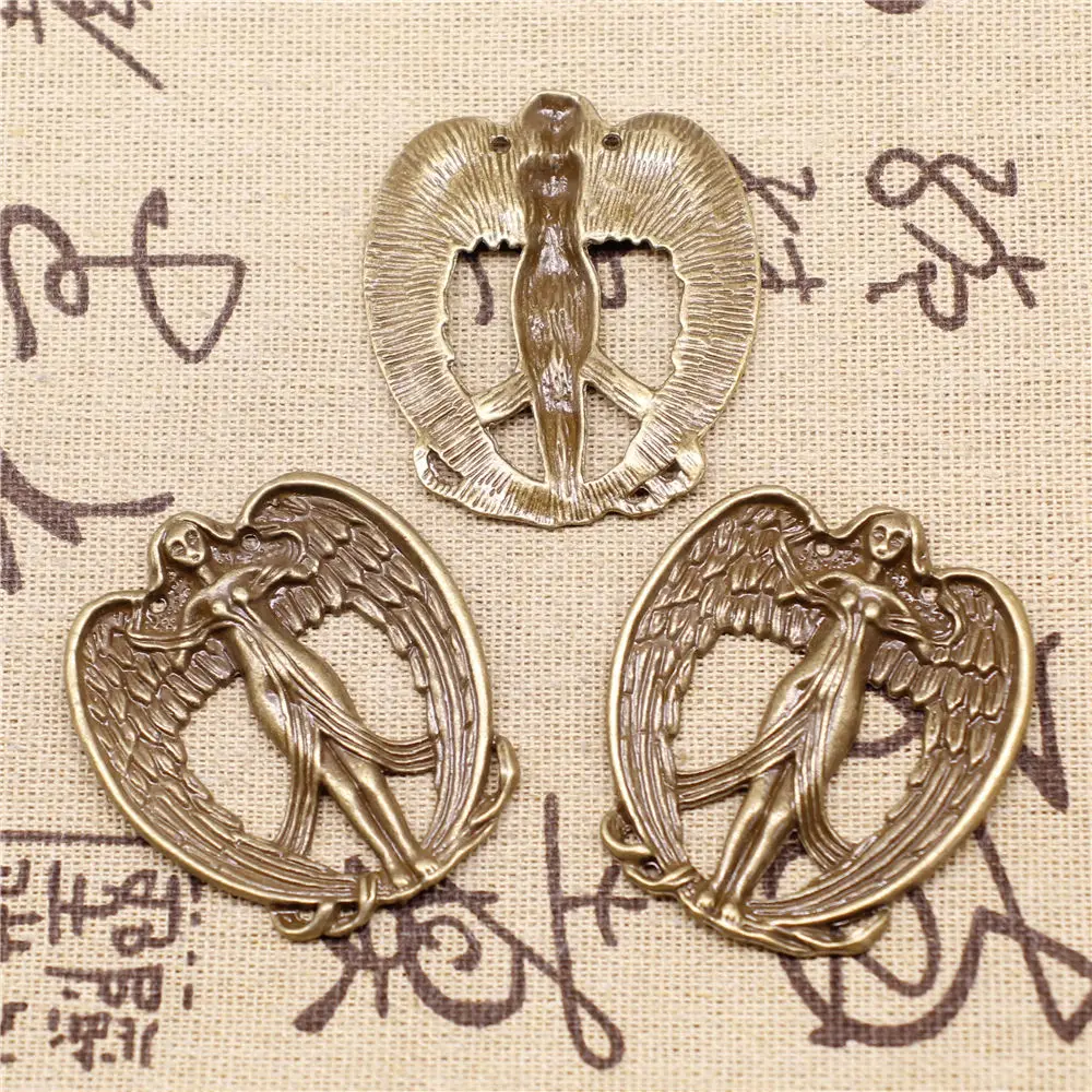 

Charm For Making Jewelry Pendants Antique Bronze Color Angel With Wings 48x42mm 2pcs
