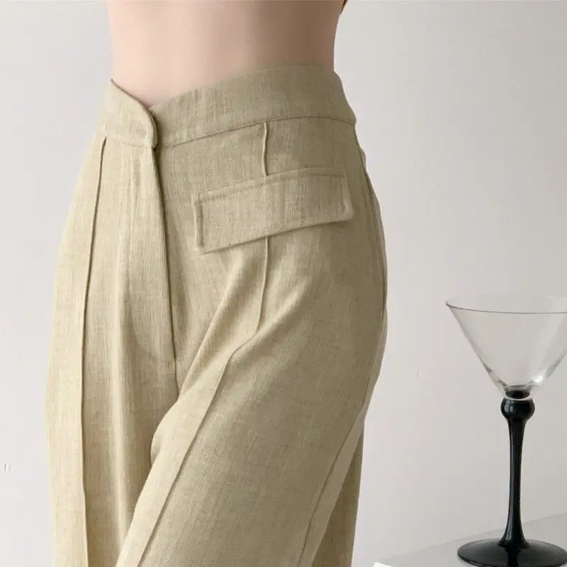 

NEW Women's Chic Solid Color V Waist Wide Leg Suit Pants Autumn High Waist Straight Loose Pants Ladies Casual Suit Trousers