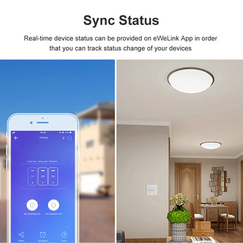 SONOFF T2 TX SmartSwitch Wifi настенный сенсорный выключатель с пограничным домом 1/2/3 банды 433