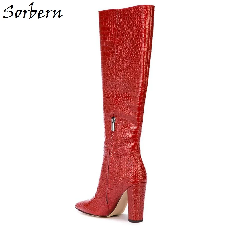 Sorbern/красные женские сапоги до колена Botas Mujer середины голени коллекция 2020 года с