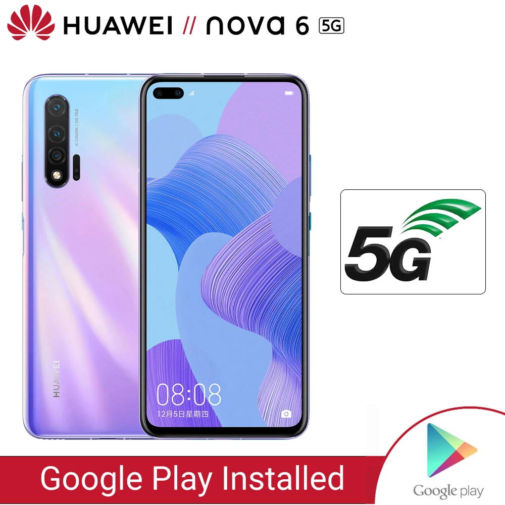 Huawei NOVA 6 5G Смартфон NFC 8 Гб 128 ГБ 40 Вт Супер зарядка Kirin 990 40MP камера мобильный телефон
