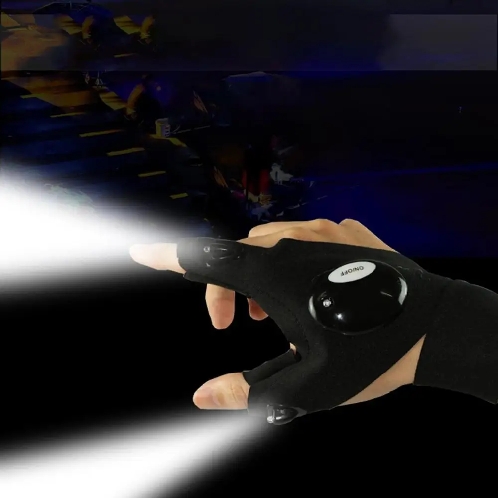 

Led Flashlight Luminous Right Hand Glove Repairing Lighting Finger Lamp Summer Outdoor Half-finger Night Fishing Glove
