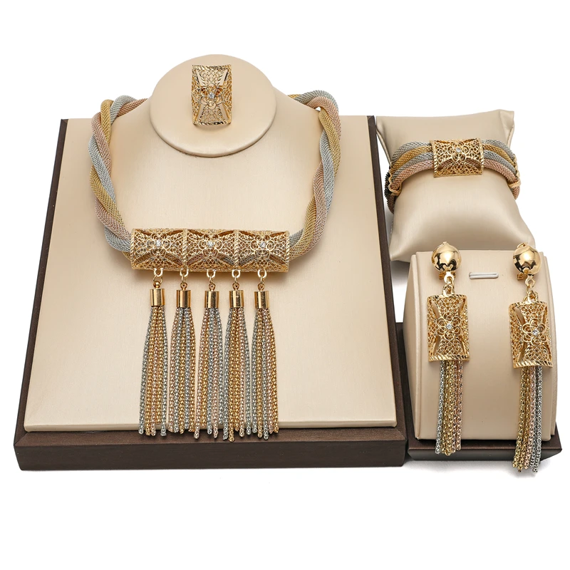 

2021 Dubai Gold Colorful Bridal Jewelry Sets Wholesale Fashion Exquisite statement Woman costume Wedding Jewelry set brand