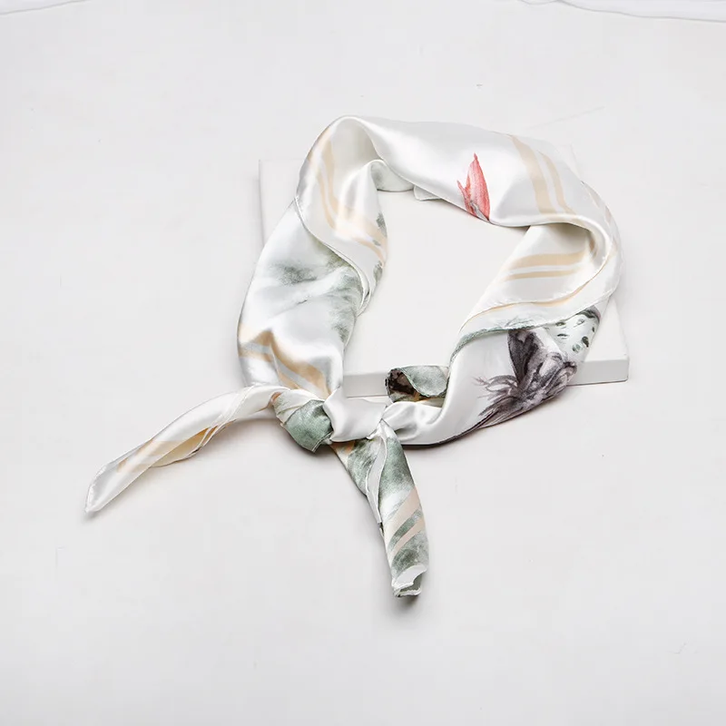 

FXAASS Bandana Women Hijab Square Scarf Fashion Ladies Retro Luxury Silk Scarf Shawls Lotus Print 90*90cm Large Cape Headscarf