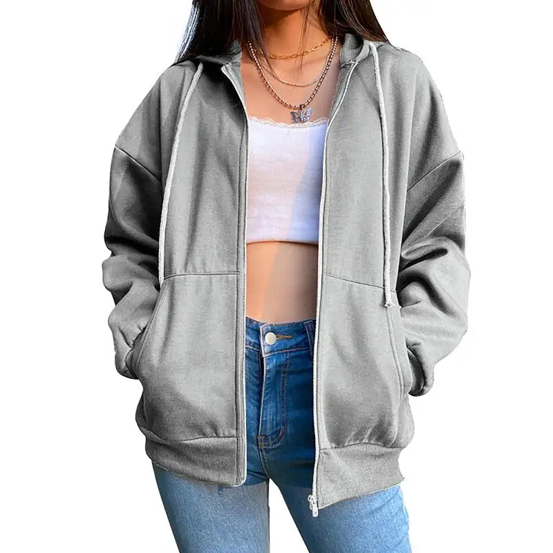 Biggorange Y2K Oversized Zip Up Hoodie Women Sweetshirts Jacket Clothesstreetwear Vintage Pockets Long Sleeve Pullovers E-Girl
