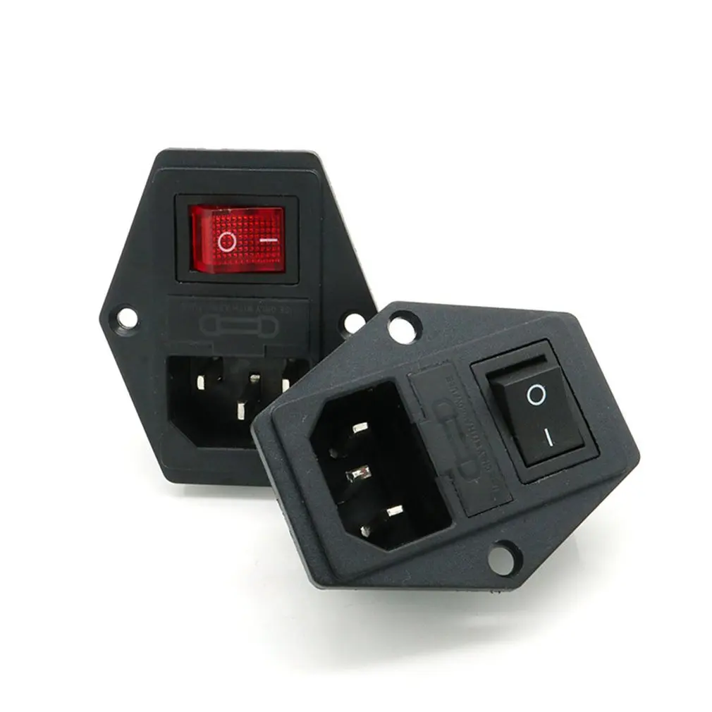 Power switch AC 3pin power socket with red triple rocker tripod copper feet 3d protection printer fuse random | Электроника