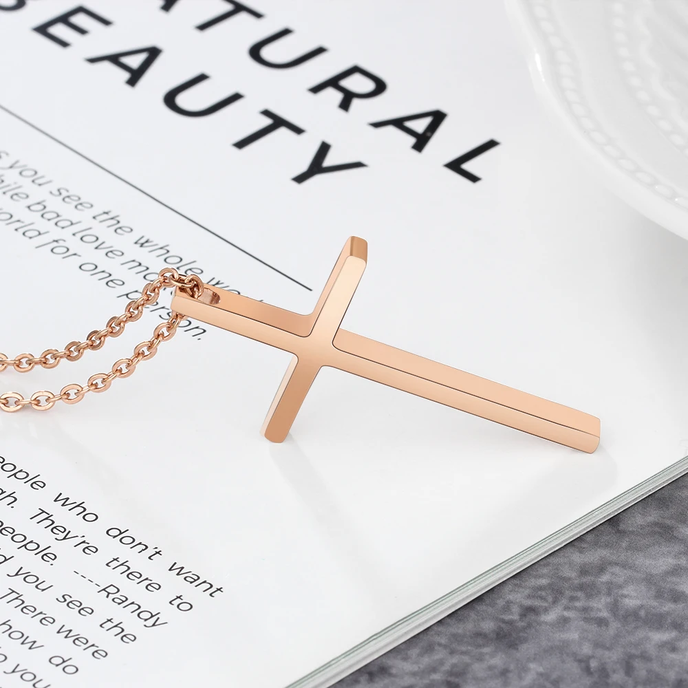Персонализированная гравировка крест кулон ожерелье розовое золото