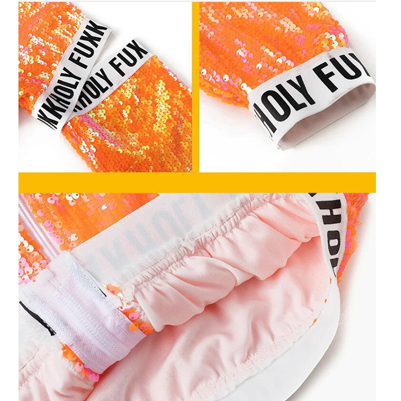 Детская танцевальная одежда с блестками в стиле хип-хоп Оранжевая Куртка топ