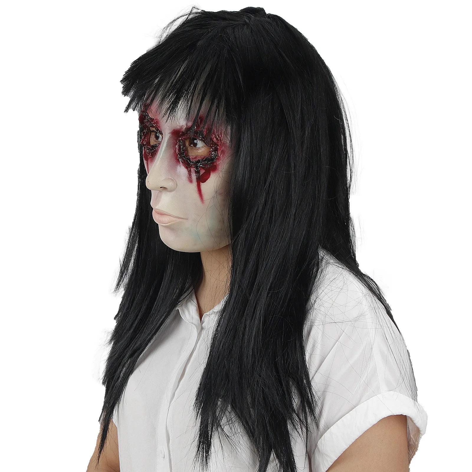 

New 2021 High Quality Haunted House Horror Face Stitch Scar Rift Female Ghost Mask,halloween Face Mask Toys Accessories For Kids