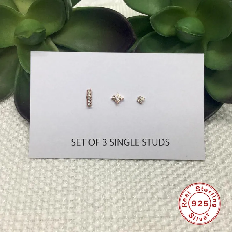 3 шт./компл. реального 925 Серебряные серьги для Для женщин небольшой циркон на