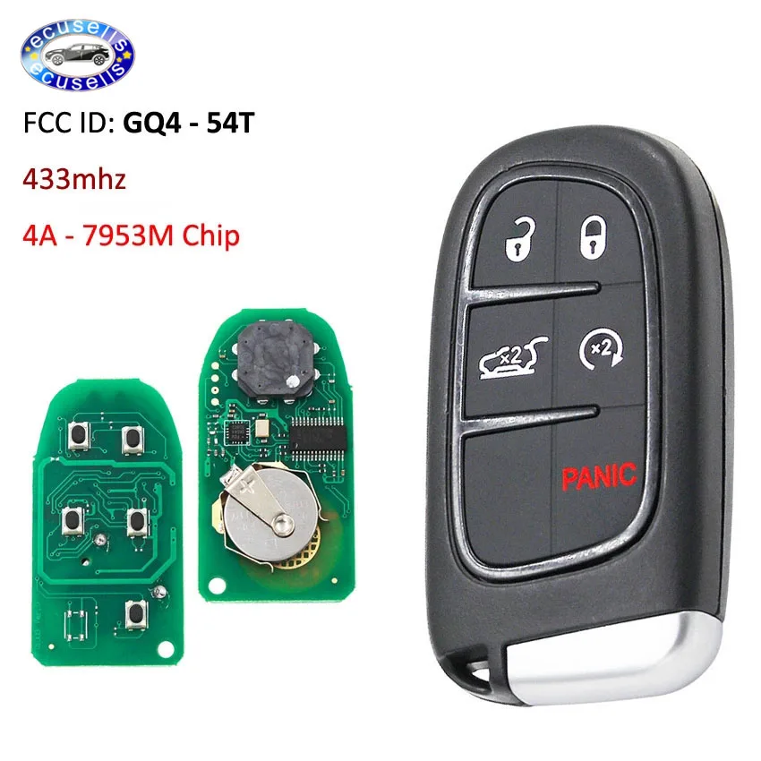 5/4 + 1 кнопка дистанционный смарт ключ брелок для Jeep Cherokee RAM 433MHz 7953M 4A чип FCC ID : GQ4