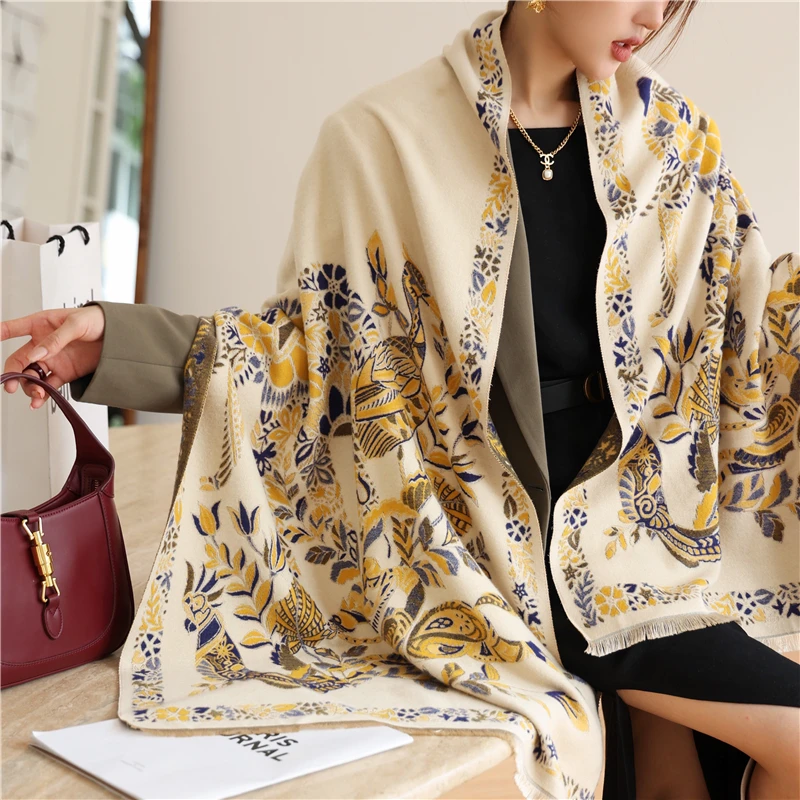 

Женский зимний шарф из пашмины, кашемировые накидки, дизайнерский роскошный принт, теплые буфанды, женское толстое одеяло, шаль, палантины