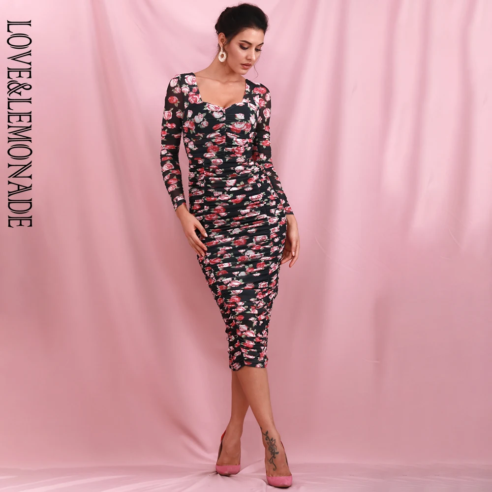 Женское эластичное Сетчатое платье LOVE &amp LEMONADE черное облегающее вечернее выше