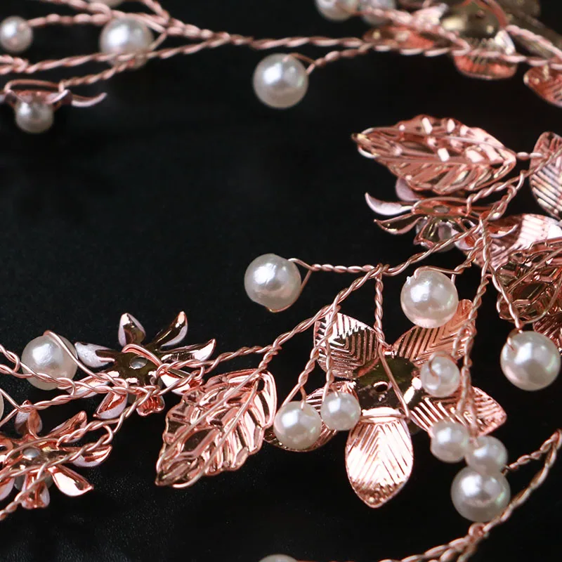 

Невесты повязка на голову из розового золота листья с цветочным принтом повязка на голову, изысканный, искусственный жемчуг, стразы декорат...