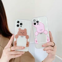 ins cute bunny bear transparent card bag phone case for iphone 13 12 mini 11 pro max xr xs x 6 7 8 plus 2020 se soft back cover