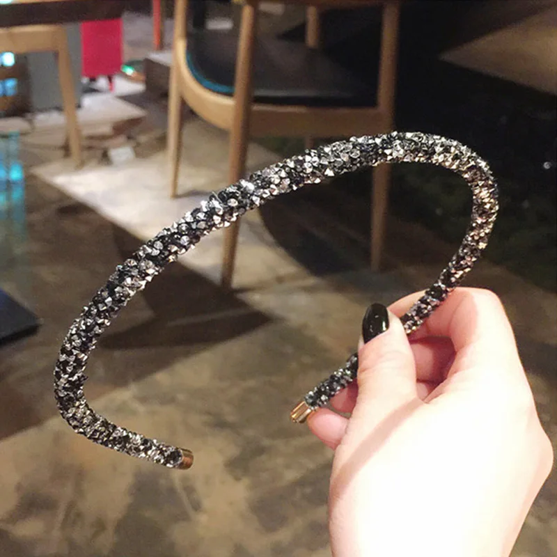 Мода Корея кристалл оголовье для женщин горный хрусталь Hairband шикарный ободок волос обруч Девушки аксессуары для волос простой головной убор