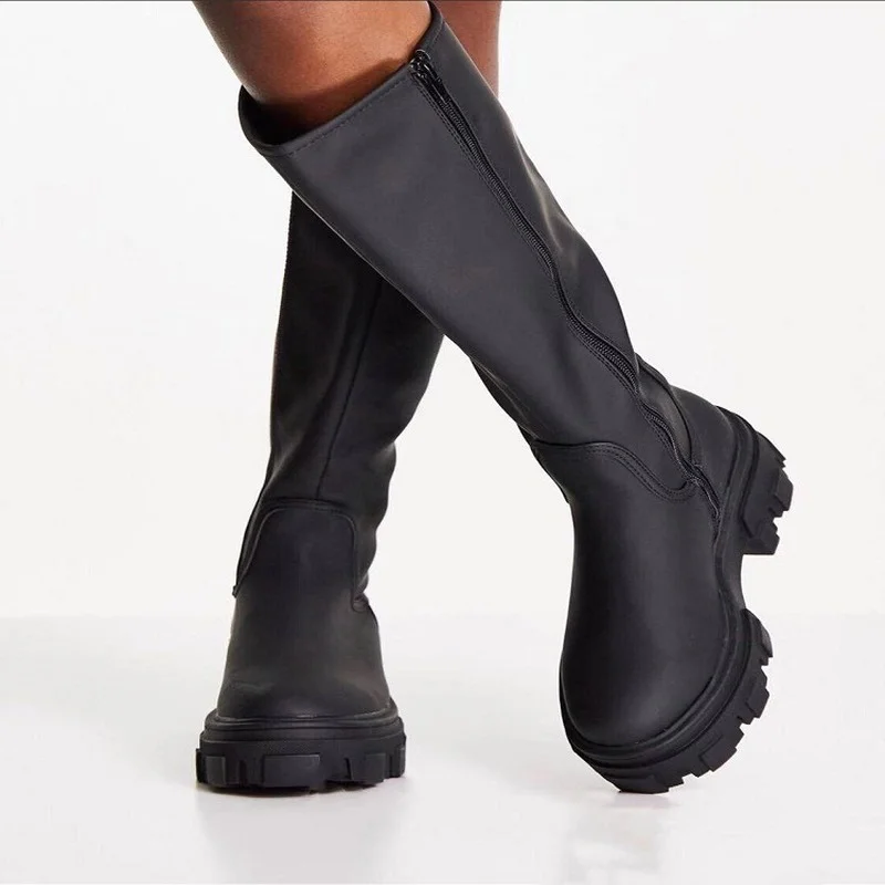 

Plus Size Women's Boots Winter Chelsea Boots Pu Zipper Platform Fashion Women's Boots Non-slip Solid Color High Boots Women
