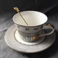 nordic new bone china golden window antique swan castle classic style coffee cup dish cover