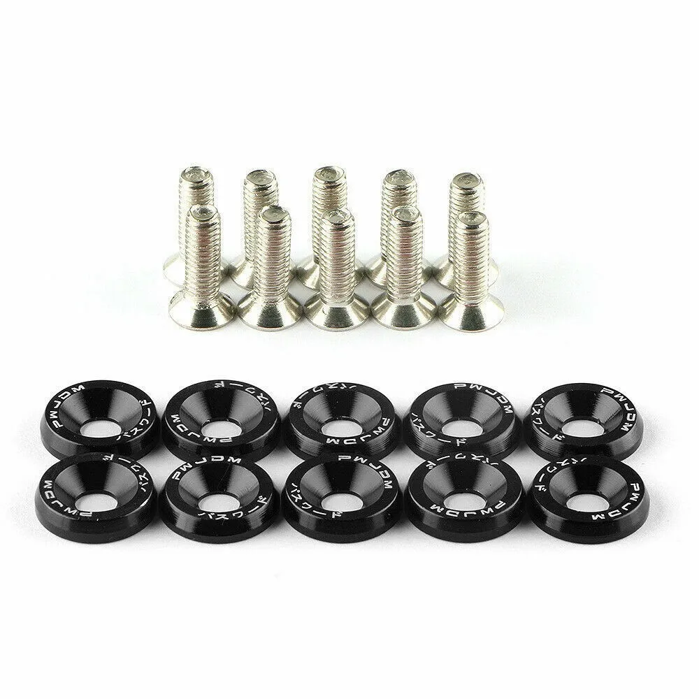 

20pcs/set Washers Screws Aluminum Black Bolt Bumper Engine Bay Fender Parts