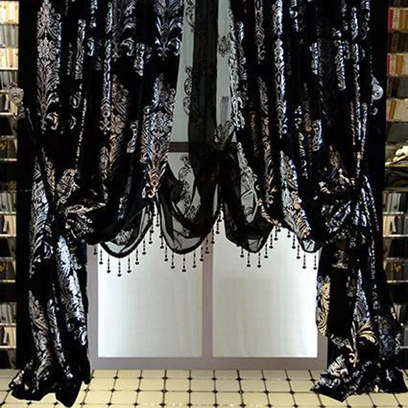 занавеска шторы blackout балдахин Черная s Серебряная вышивка затемненная римские