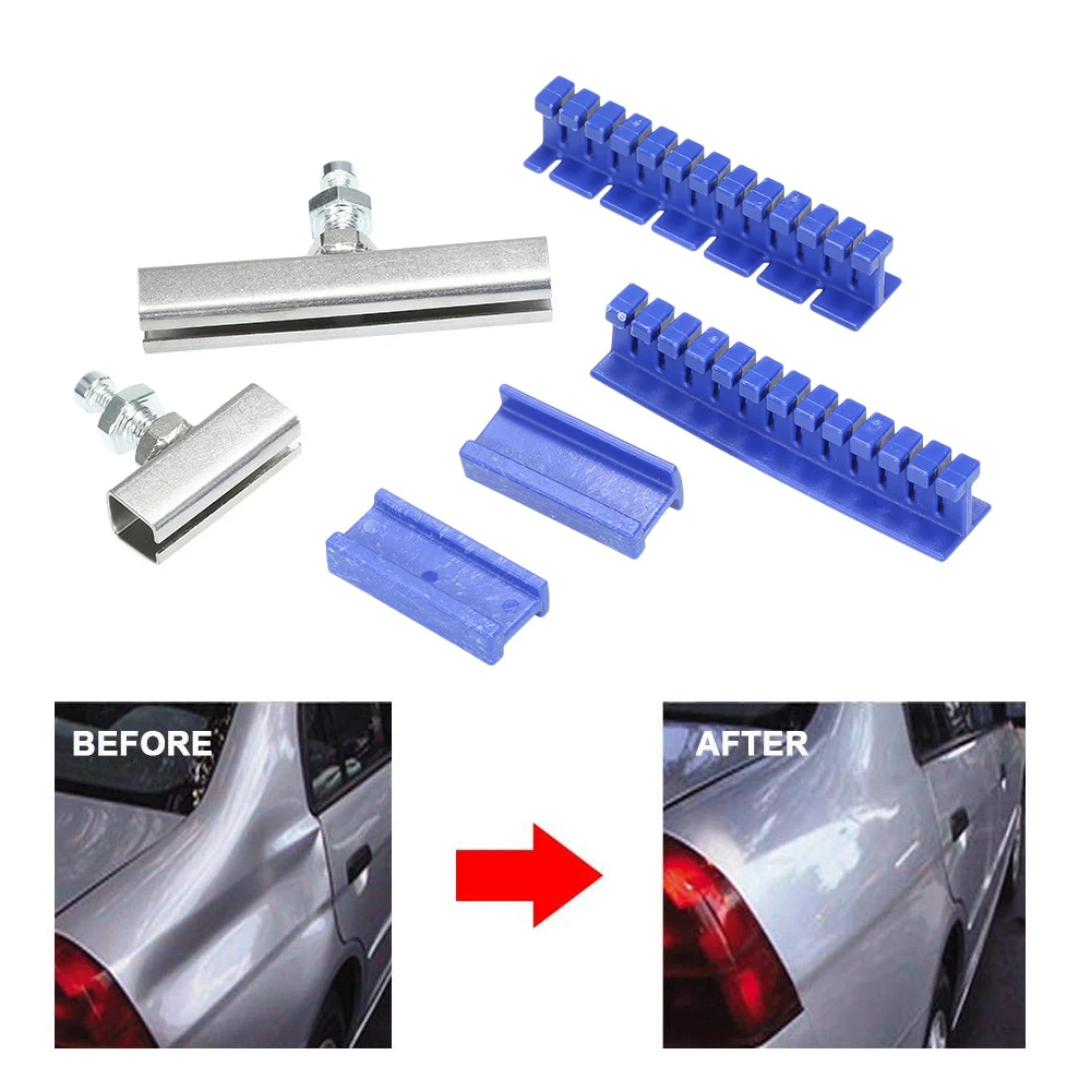melhor Carro-estilo Do Corpo Kit De Ferramentas Paintless Dent Com Martelo Deslizante T Barra Extrator + 6 Pçs Azul Puxando Guias Ferramentas De Reparo Do Carro
