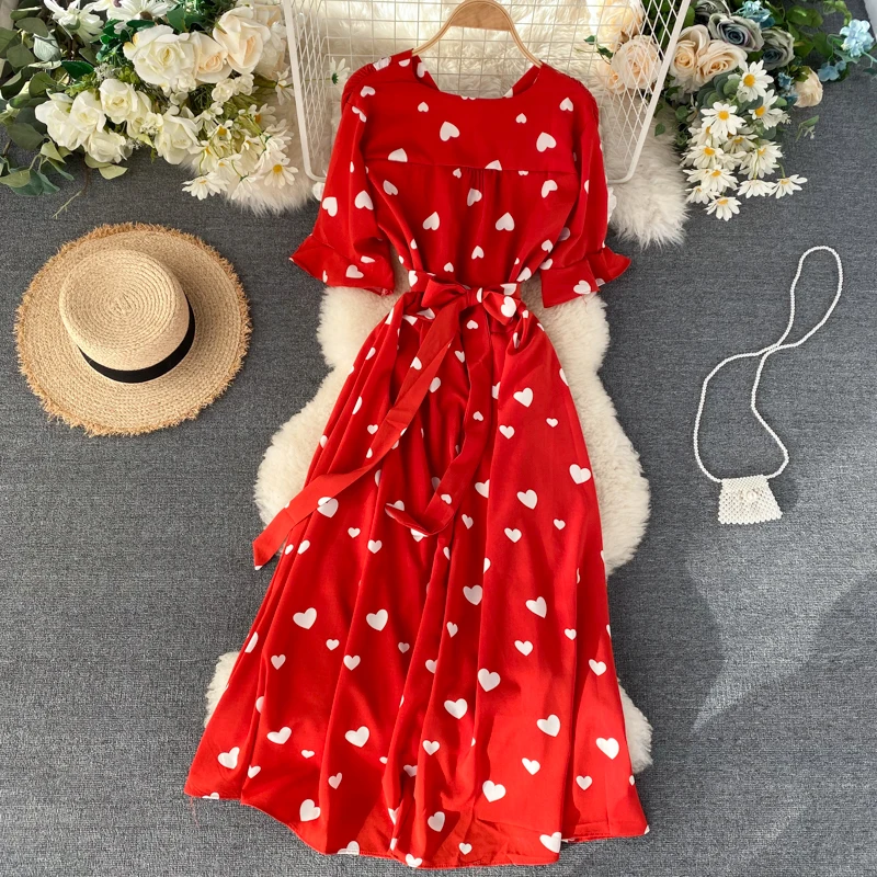 Женское платье трапеция с V образным вырезом коротким рукавом и высокой