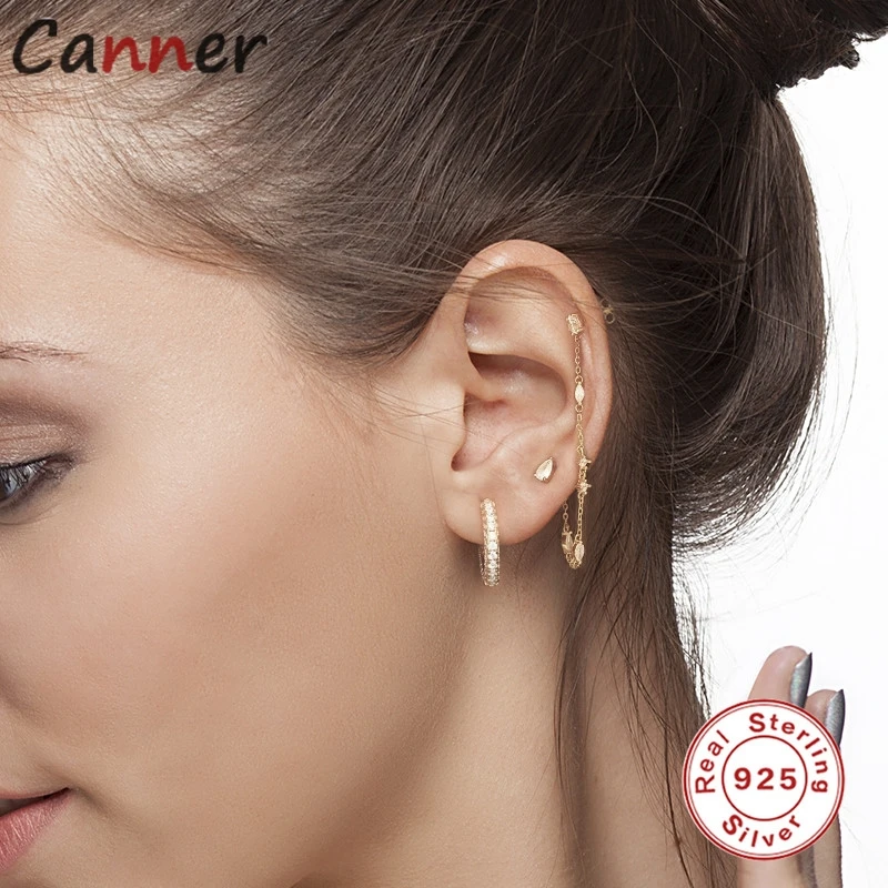 

CANNER 925 sterling silver INS Water Drop Zircon Piercing Cartilage Stud Earrings for Women ladies earings Jewelry pendientes