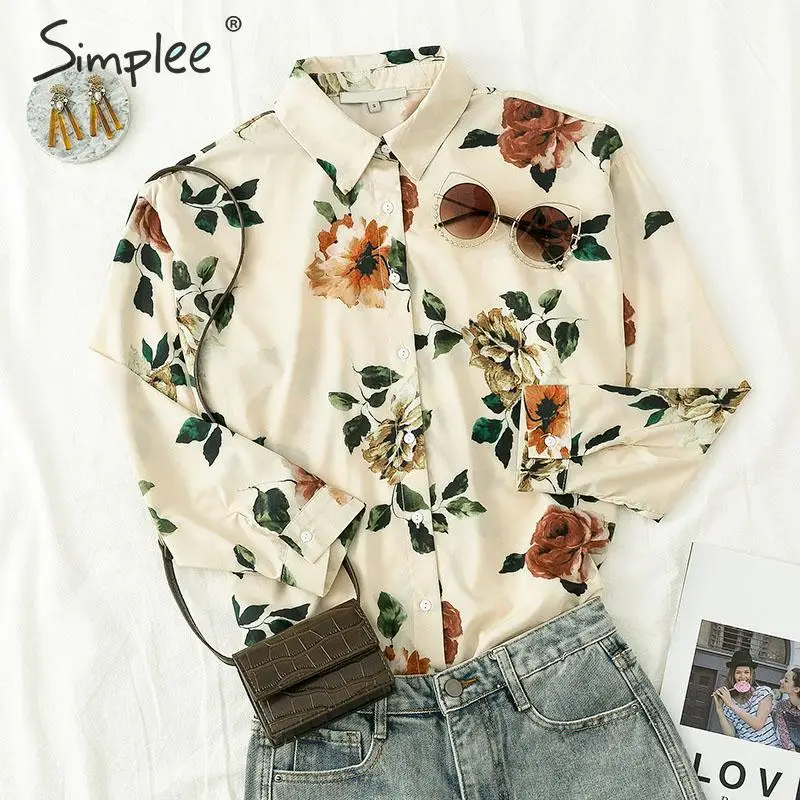 Simplee Повседневная блузка с длинным рукавом на пуговицах отворотом женская