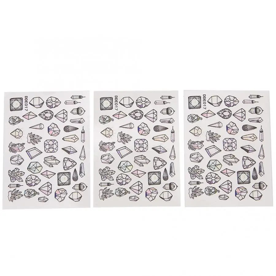 3 листа декоративных наклеек для дизайна ногтей самоклеящиеся 5D наклейки