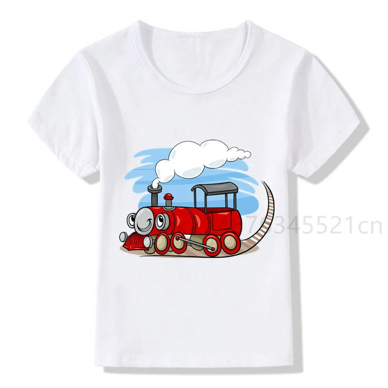 

Train Cute Cartoon Freight Train Baby Boys Favorite Child Clothing White T-shirt Fashion Streetwear Kids T-shirts Plus Size