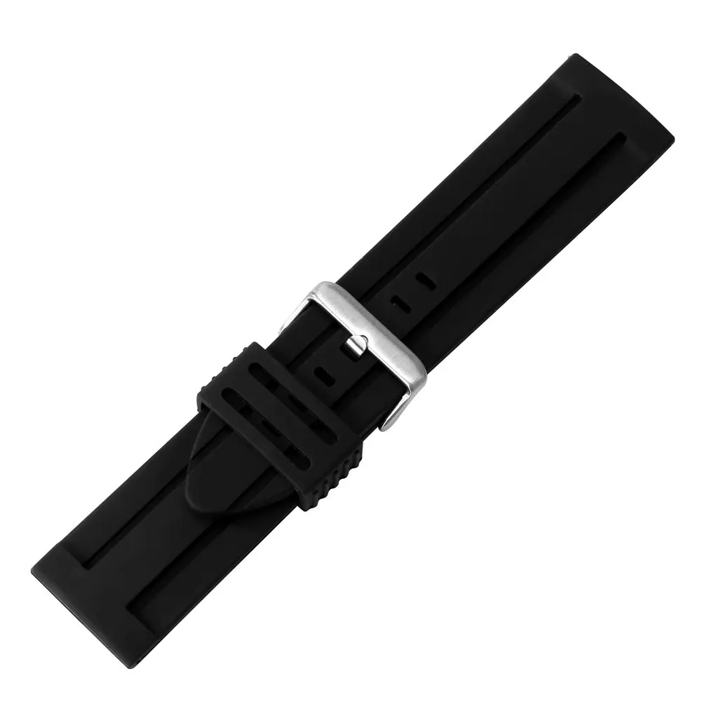 28mm 30mm Black Silicone Watchband Men's Pin Buckle Strap 7 Holes Silica Gel Watches Straps Practical Replacement Bracelet Man